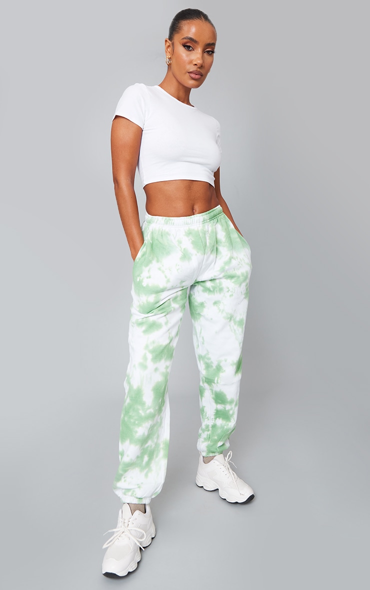 Bright Green Tie Dye Printed Cuffed Sweatpants image 1