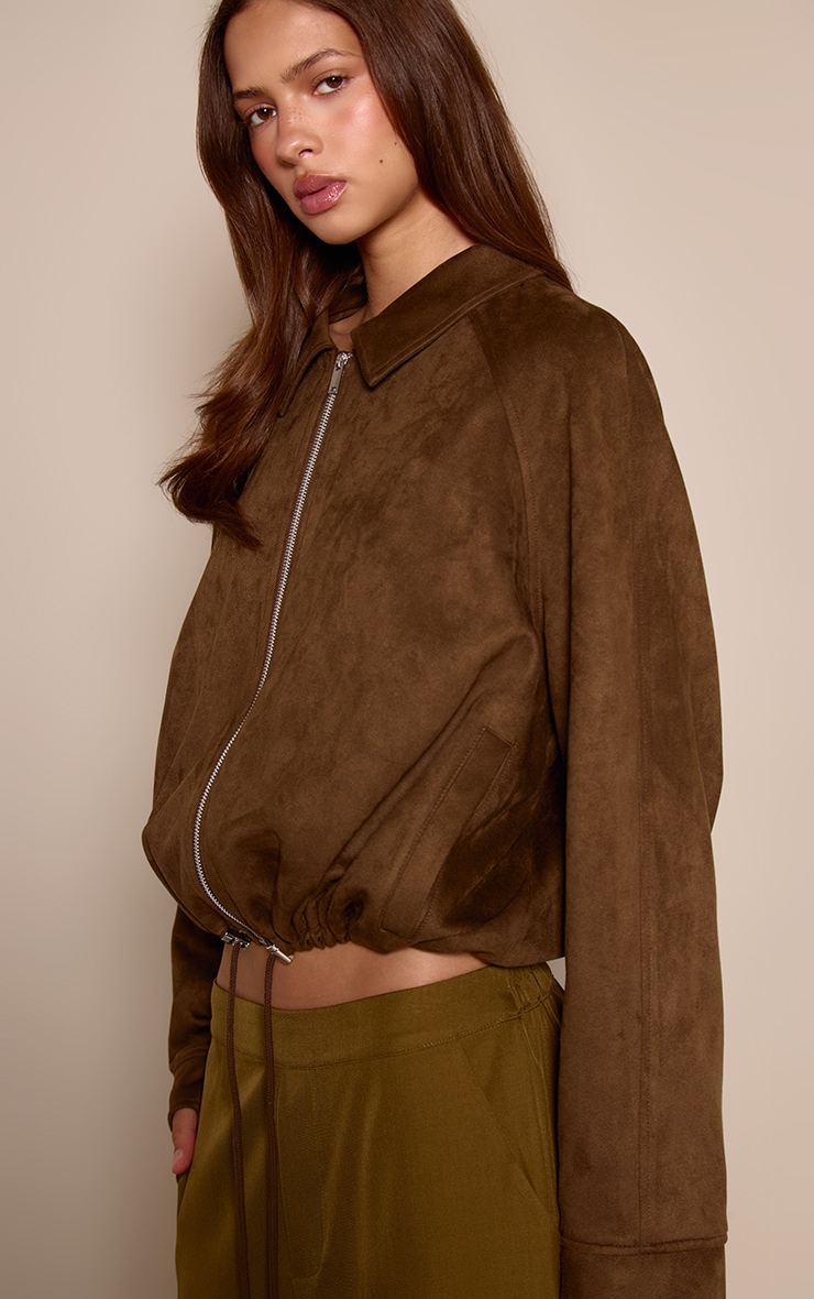 Khaki Lightweight Faux Suede Ruched Hem Through Jacket