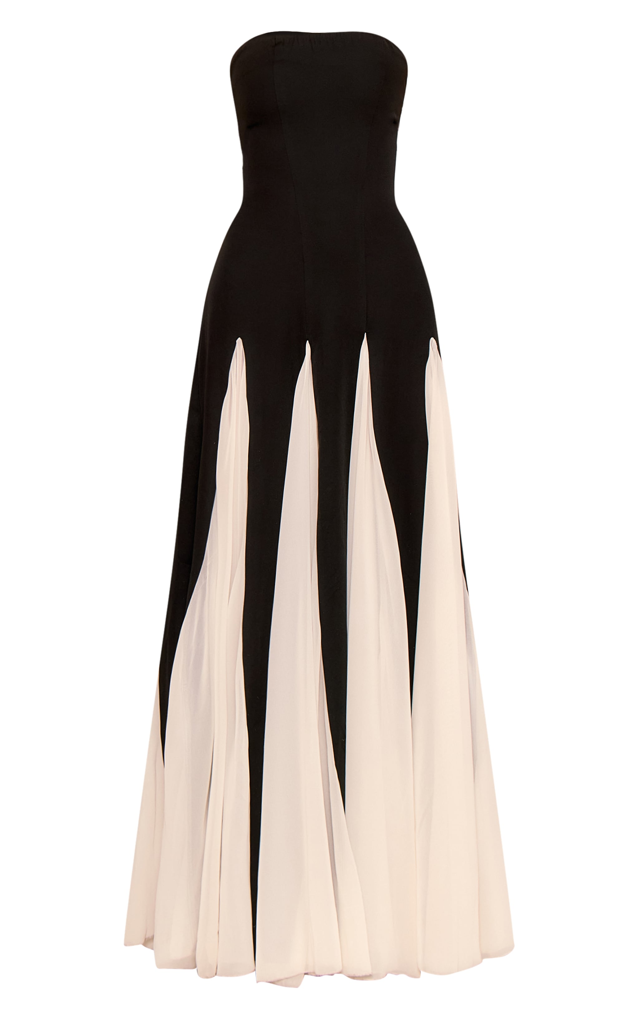 Black Bandeau Contrast Chiffon Pleated Maxi Dress image 5