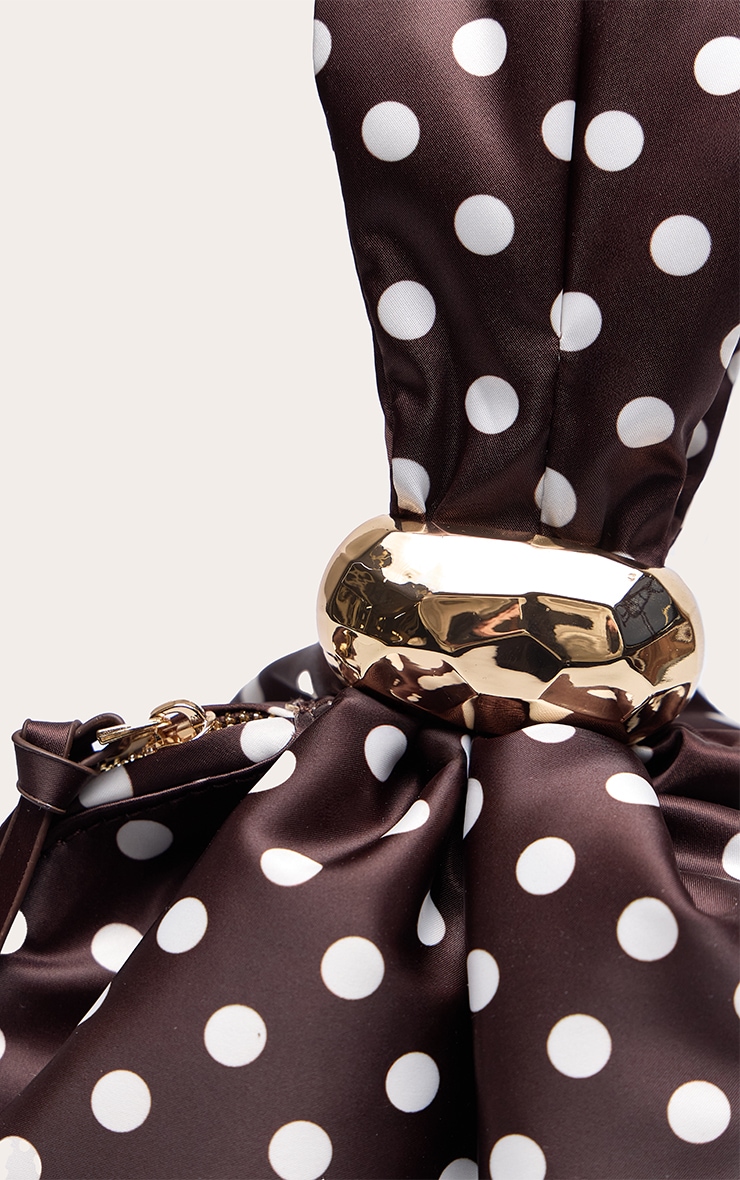 Chocolate Polka Dot Trim Detail Handbag image 5