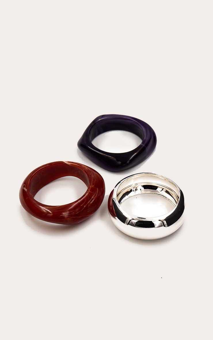 Plum Silver Resin Bangle Multi-Pack image 2