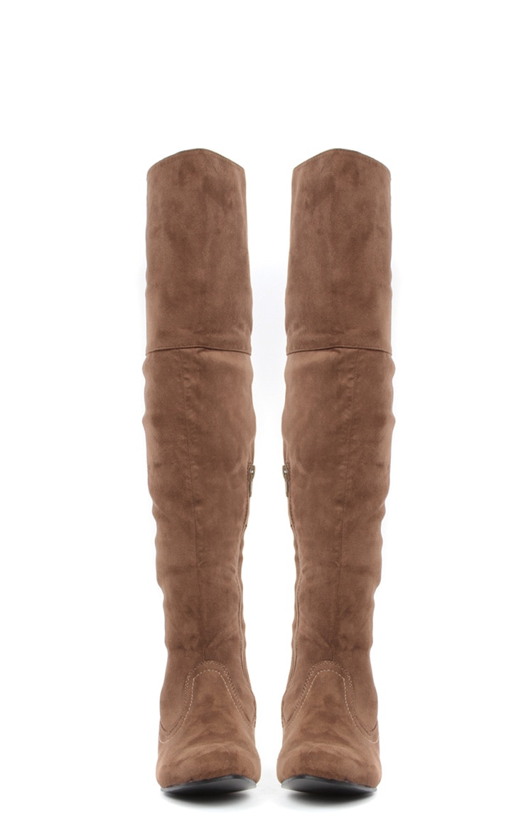 Jadie Brown Suede Over The Knee Boots PrettyLittleThing
