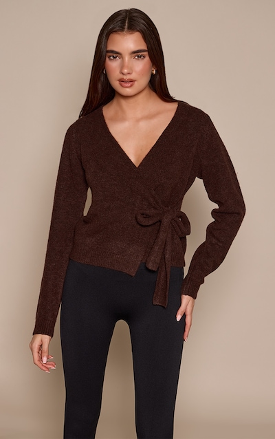 Chocolate Soft Knit Tie Side Wrap Cardigan