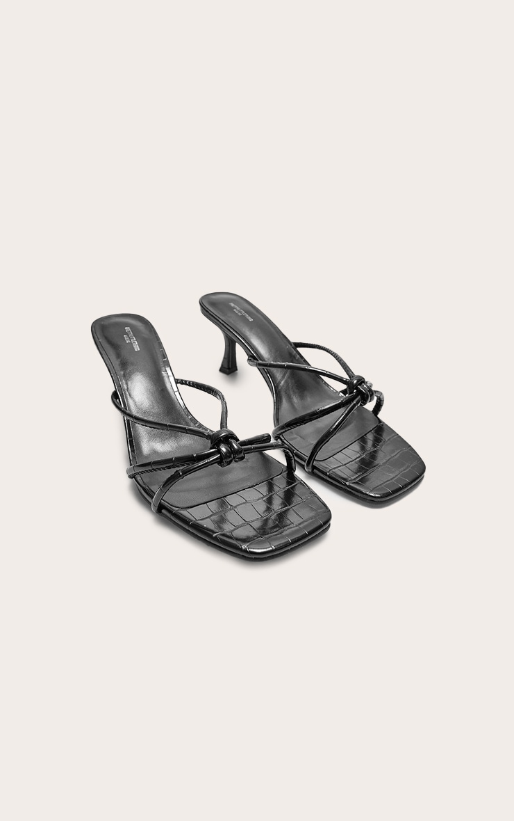 Mules carrées pointure large en PU effet croco noir à talon et détail noué image 2