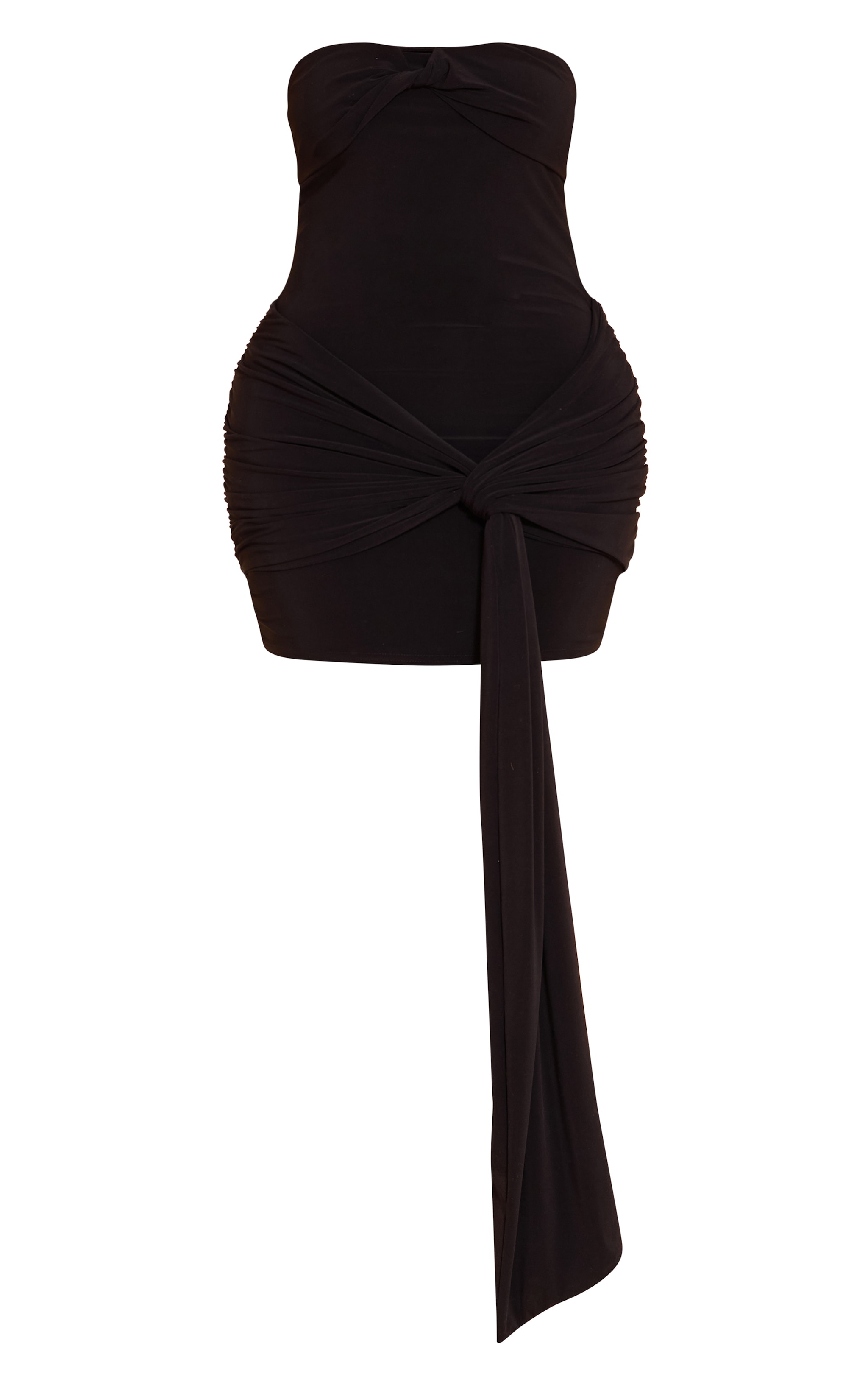 Shape Black Bandeau Twist Front Ruched Drape Waist Detail Mini Dress image 5