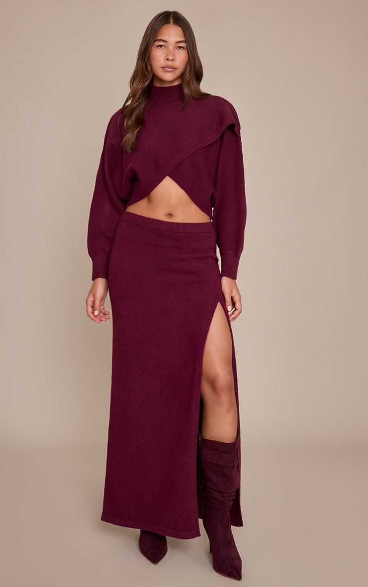 Burgundy Wrap Knit Maxi Skirt image 2