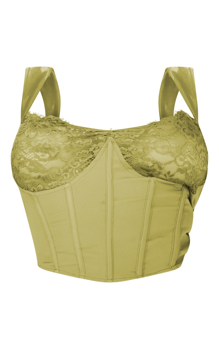 Plus Olive Lace Trim Corset Top Plus Size PrettyLittleThing