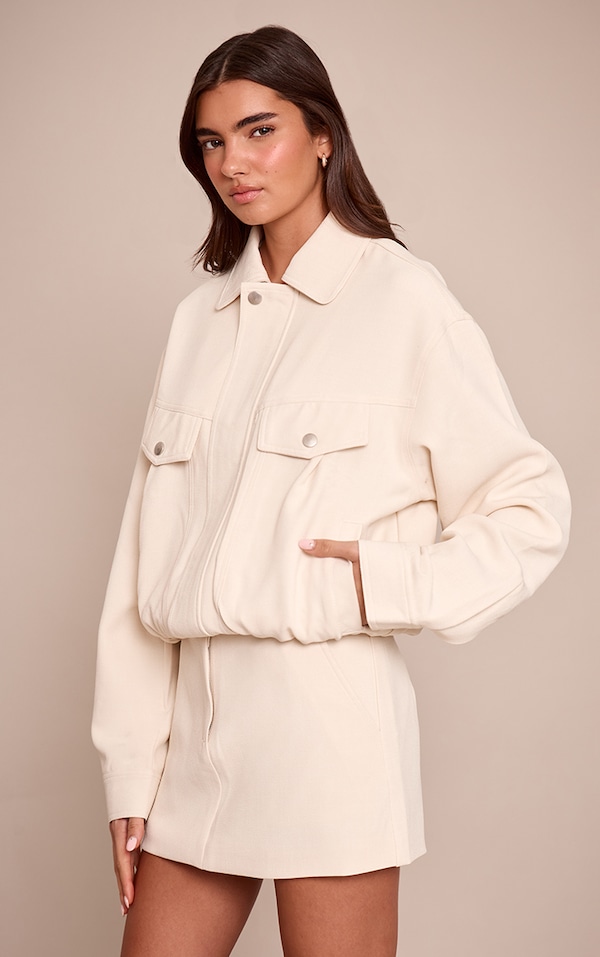 Cream Tailored Woven Oversized Seam Detail Jacket