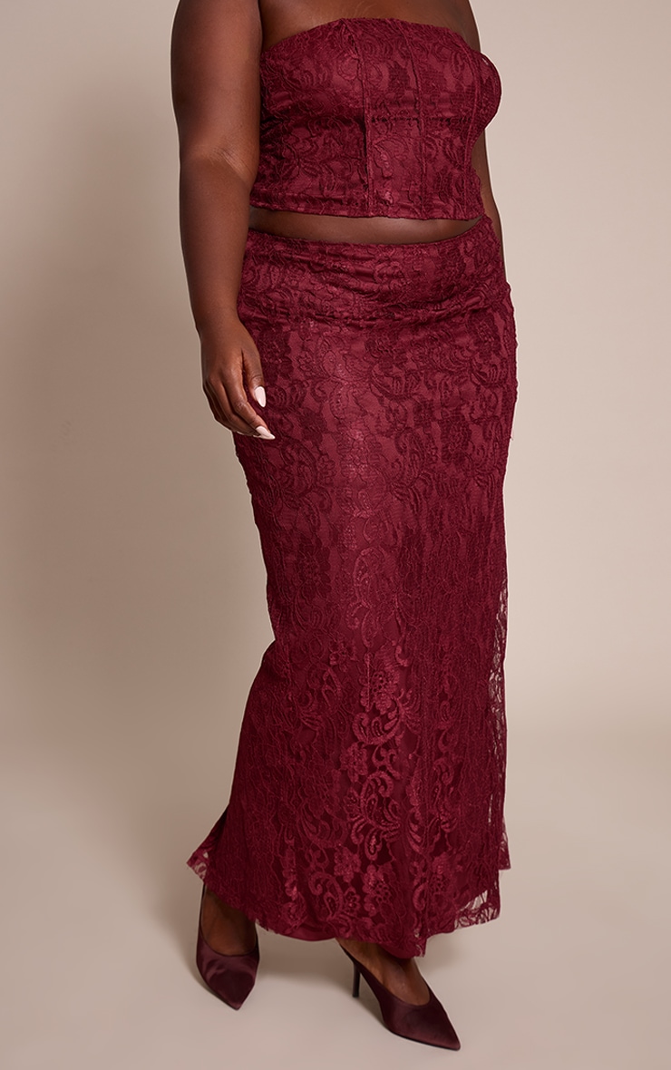 Plus Jupe longue en dentelle rouge vin image 2
