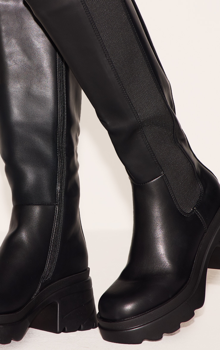 Bottes chelseau hautes épaisses en PU noir à talon image 4