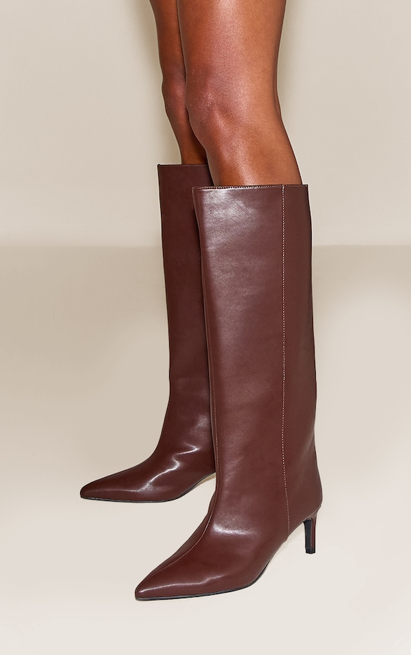 Chocolate Kitten Heeled Knee High Boot