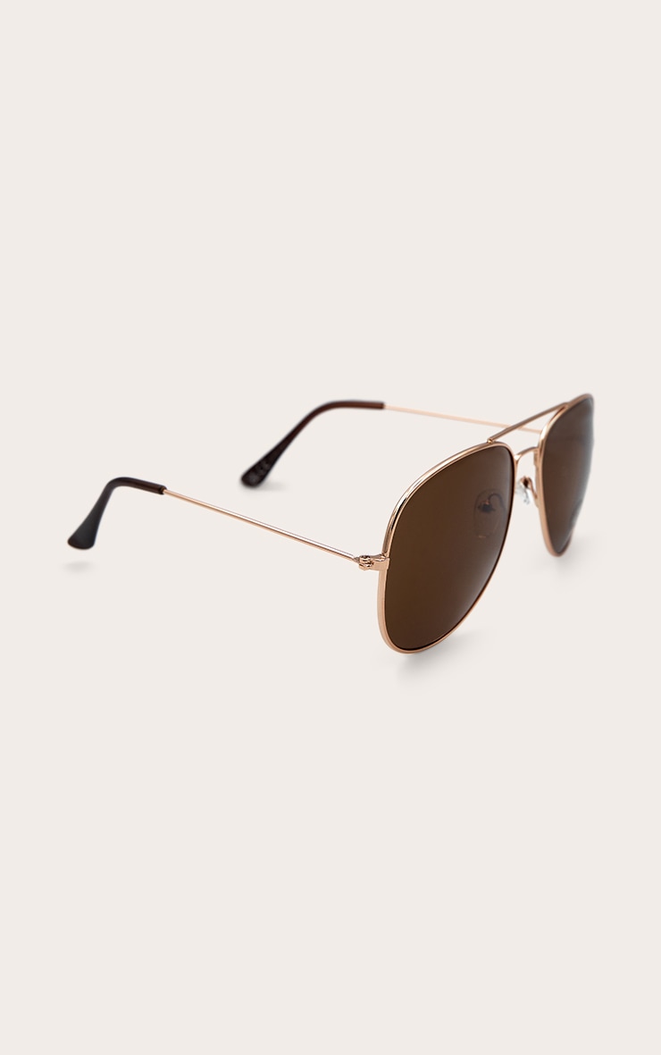Brown Metal Aviator Sunglasses image 3
