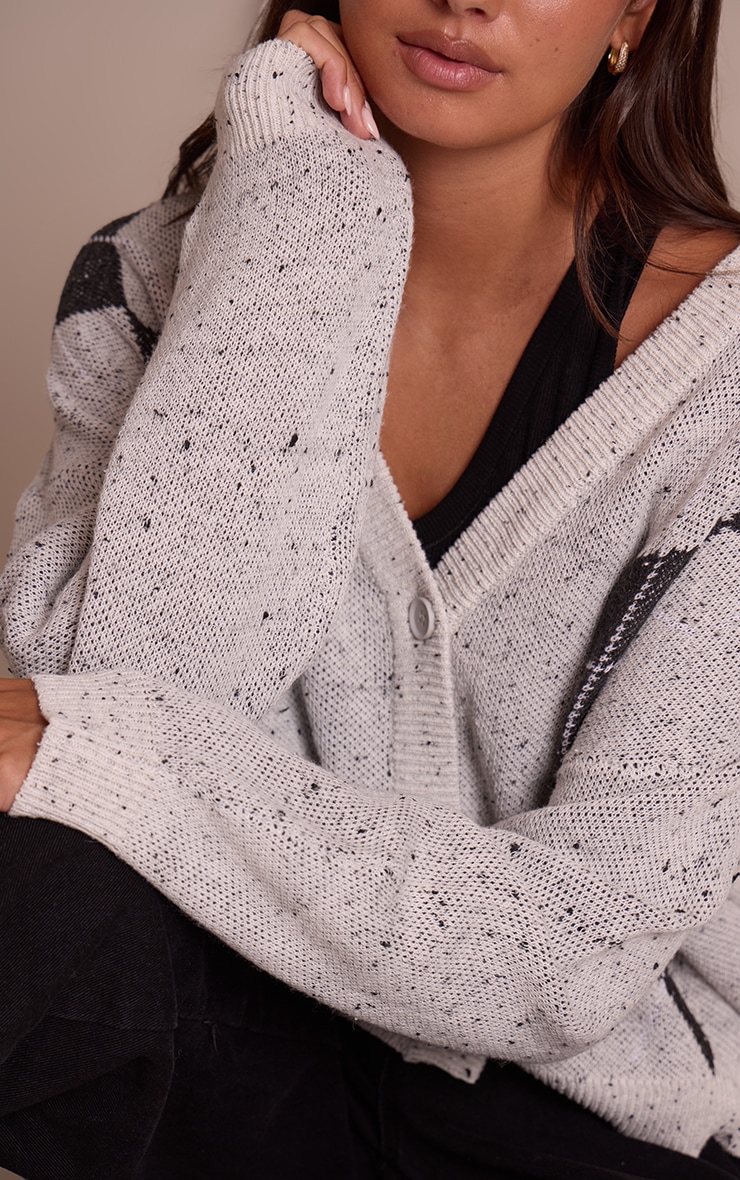 Grey Argyle Oversized Knit Cardigan image 4