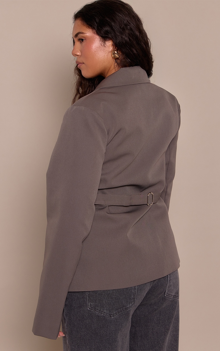 Shape Grey Tailored Asymmetrical Cross Over Adjustable Waist Blazer image 2