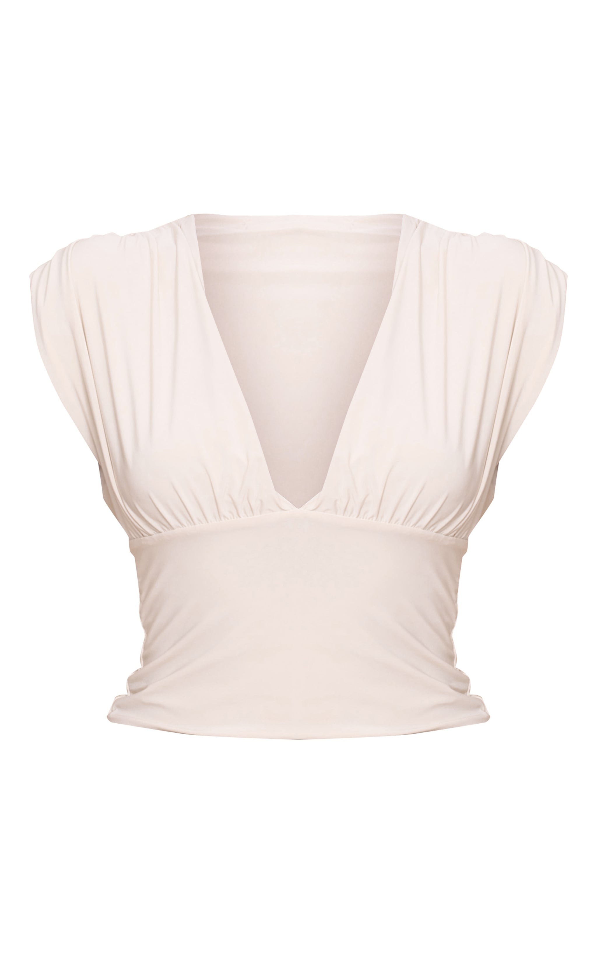 Cream Double Layer Slinky Drape Plunge Long Top image 5