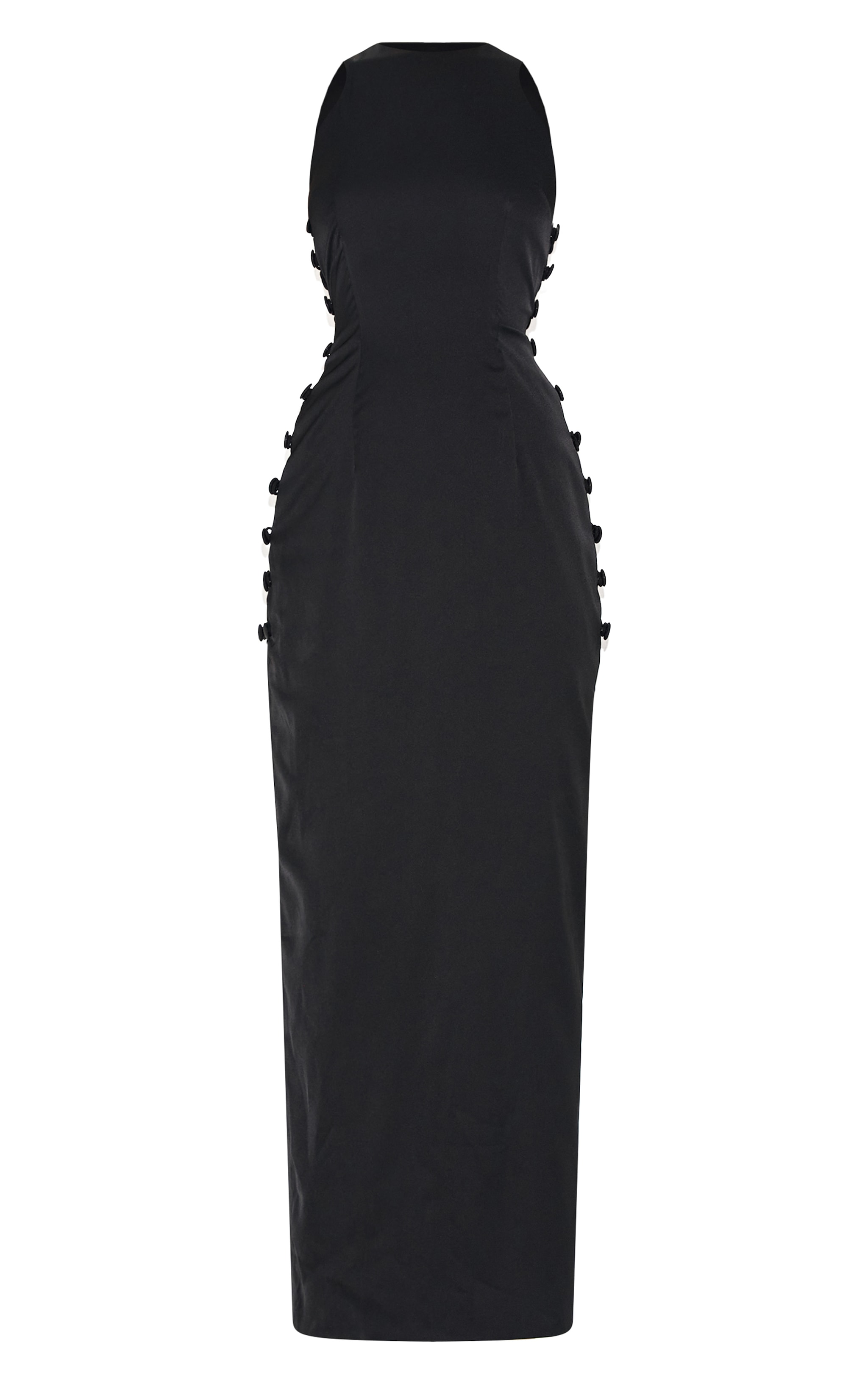 Black Woven Racer Button Detail Midaxi Dress image 5