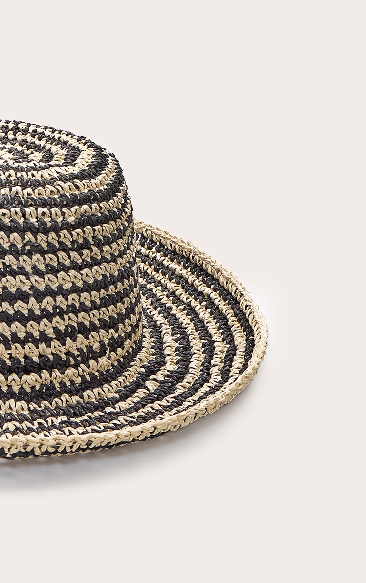Natural and Black Contrast Raffia Fisherman Hat image 3