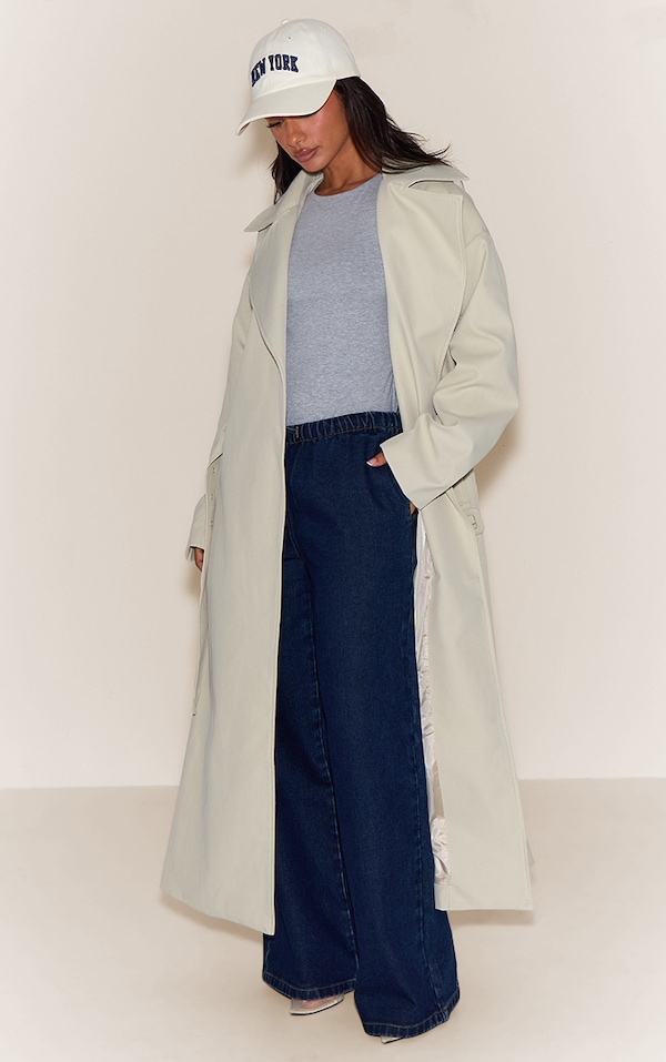  Petite Stone Tie Waist Trench Coat