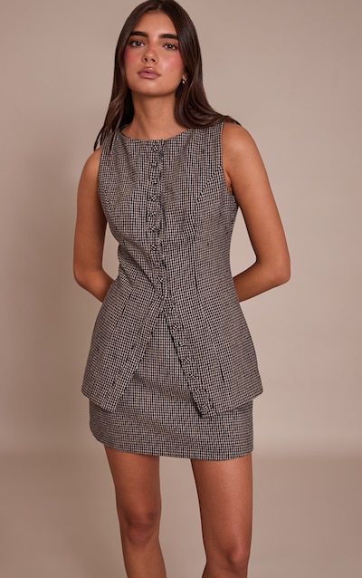 Black Check Button Down Bodycon Dress
