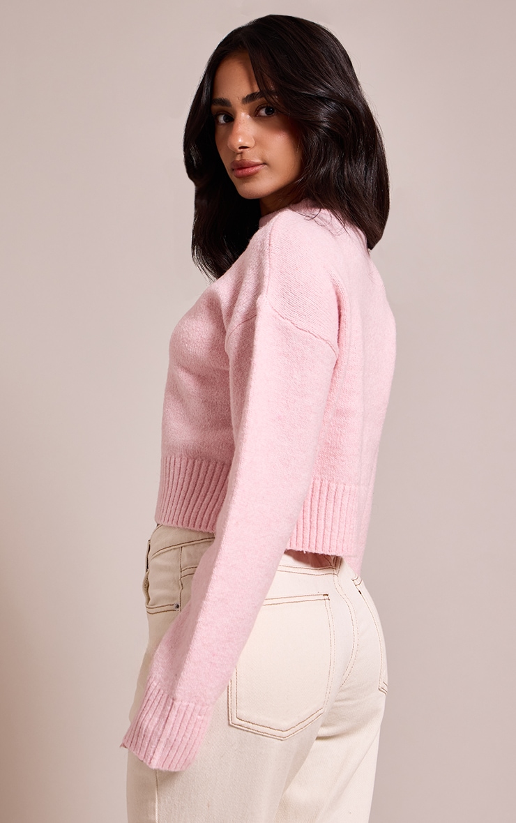 Petite Baby Pink Knit High Neck Crop Sweater image 2