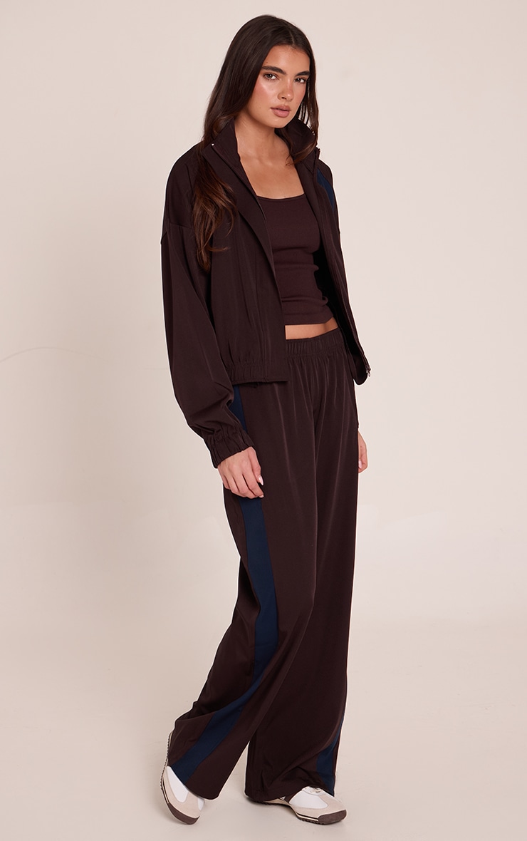 Chocolate Tricot Contrast Stripe Funnel Neck Jacket image 3