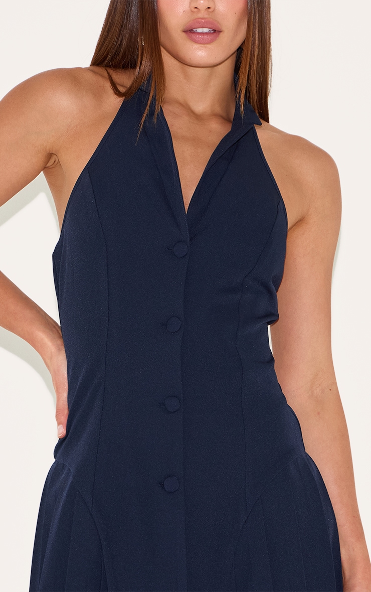 Tall  Woven Halterneck Button Up Pleated Mini Dress image 4