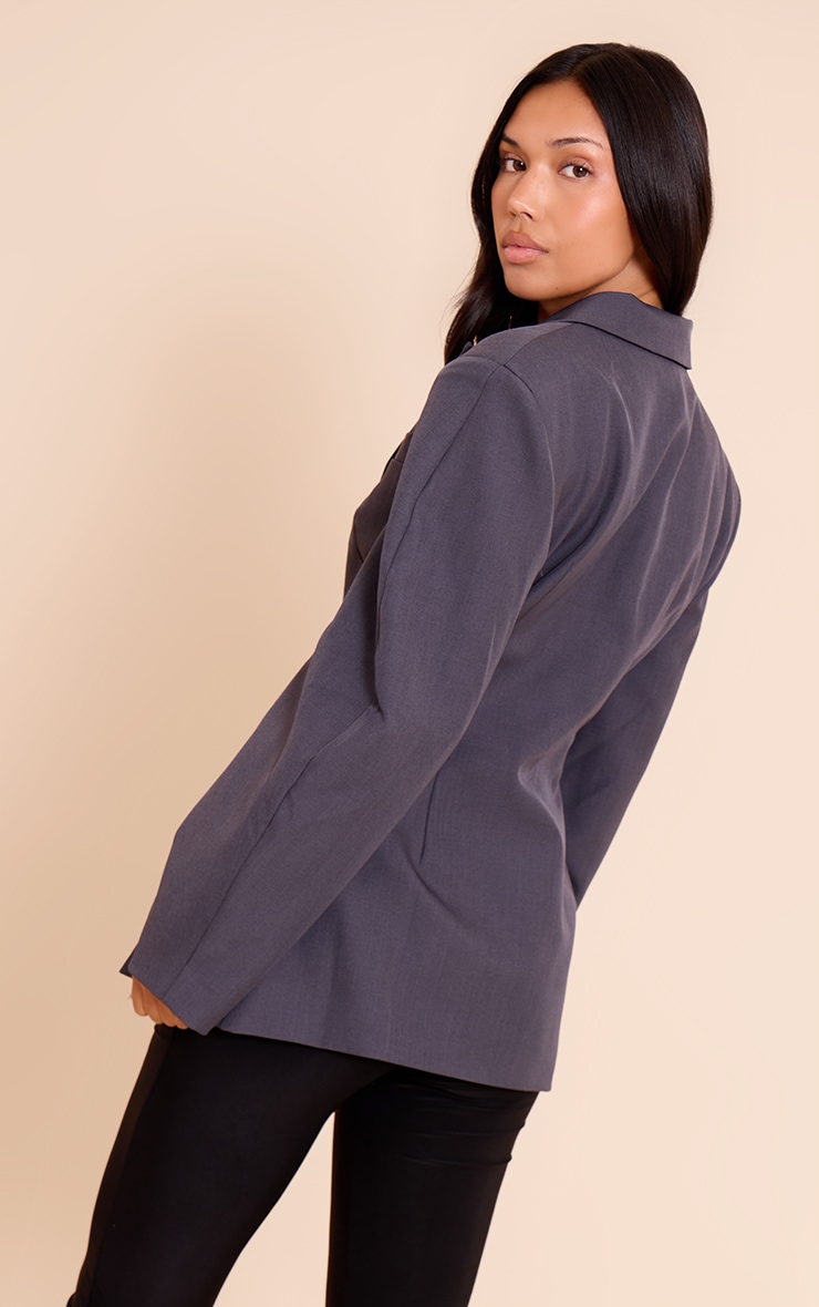 Charcoal Asymmetric Detail Cocoon Sleeve Blazer image 2