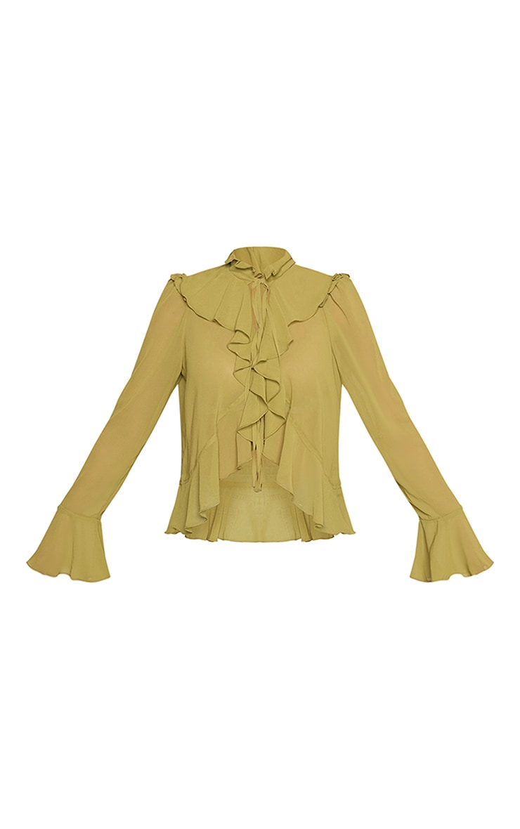 Apple Green Chiffon Ruffle Tie Front Blouse  image 5