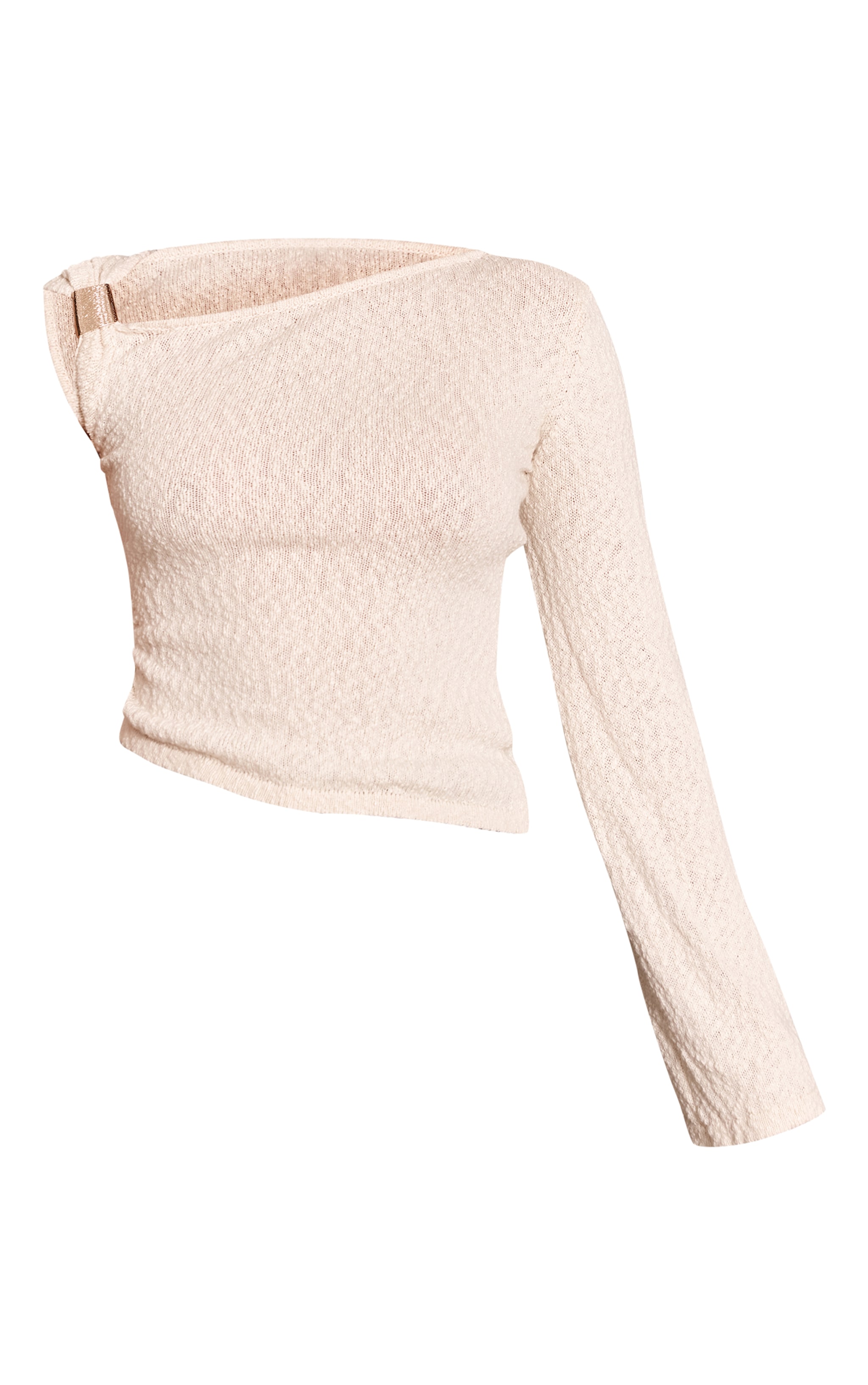 Cream Bobble Knit Trim Detail One Shoulder Top  image 5