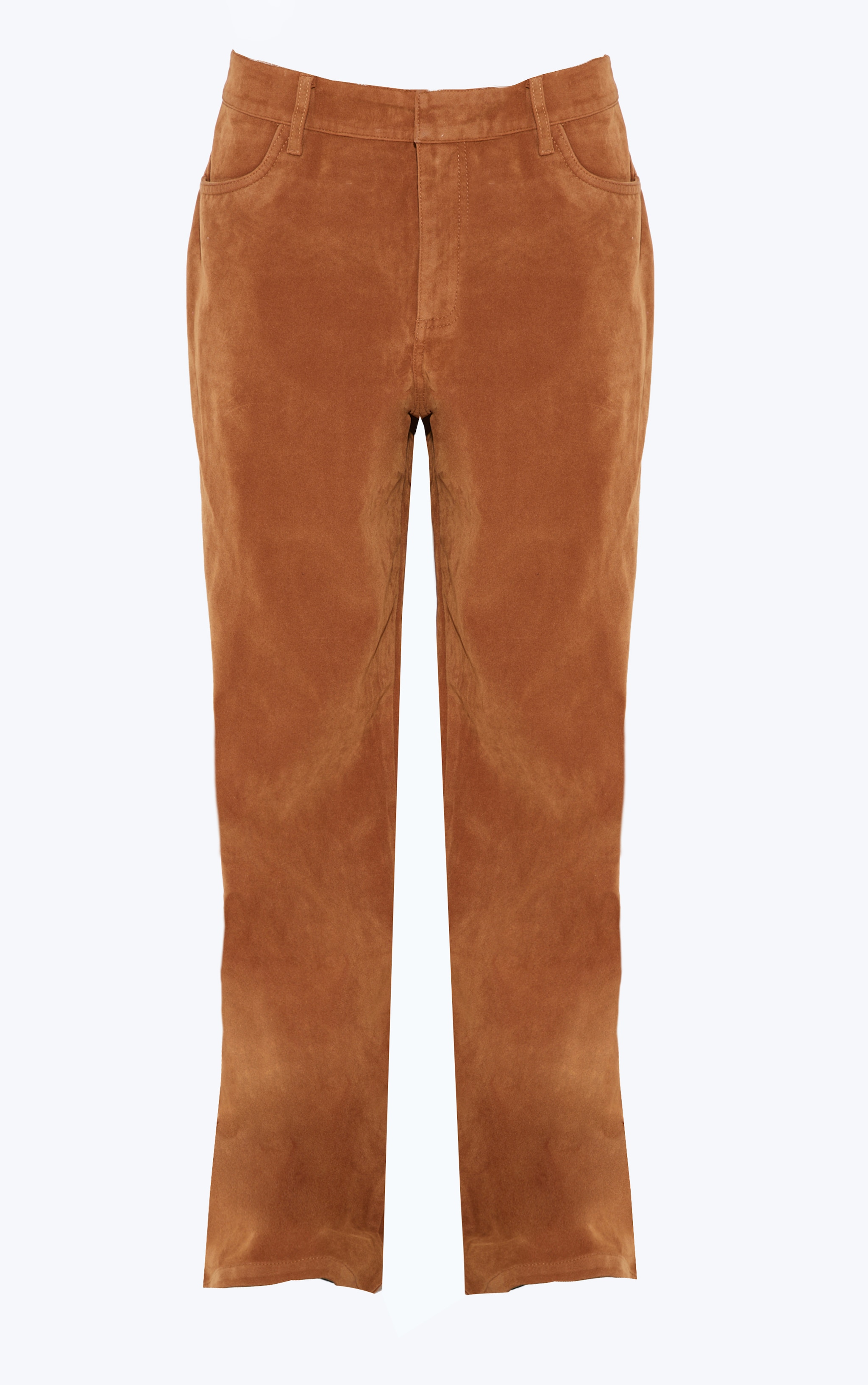 Deep Tan Faux Suede Mid Rise Straight Leg Pants image 5