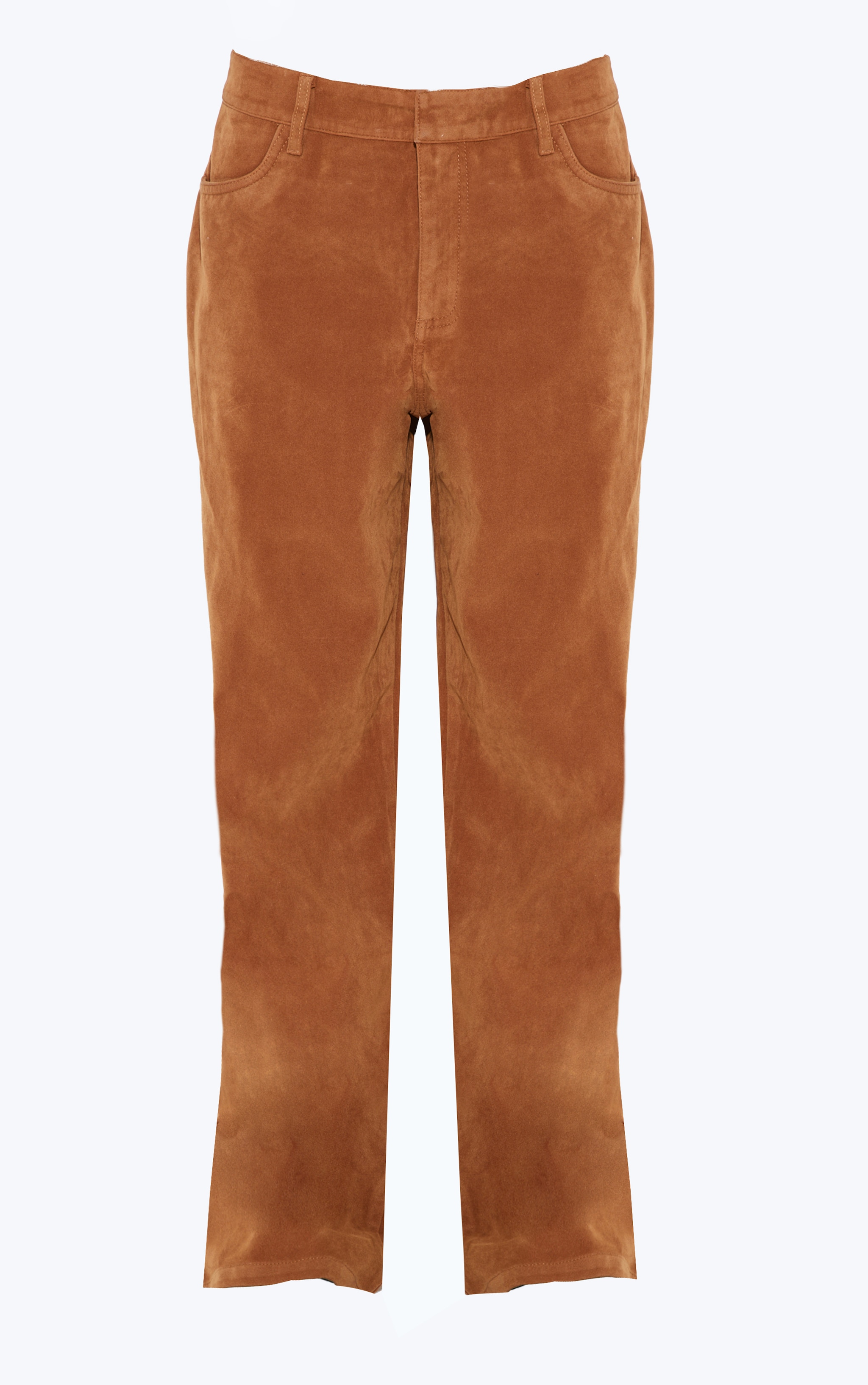 Deep Tan Faux Suede Mid Rise Straight Leg Trousers image 5