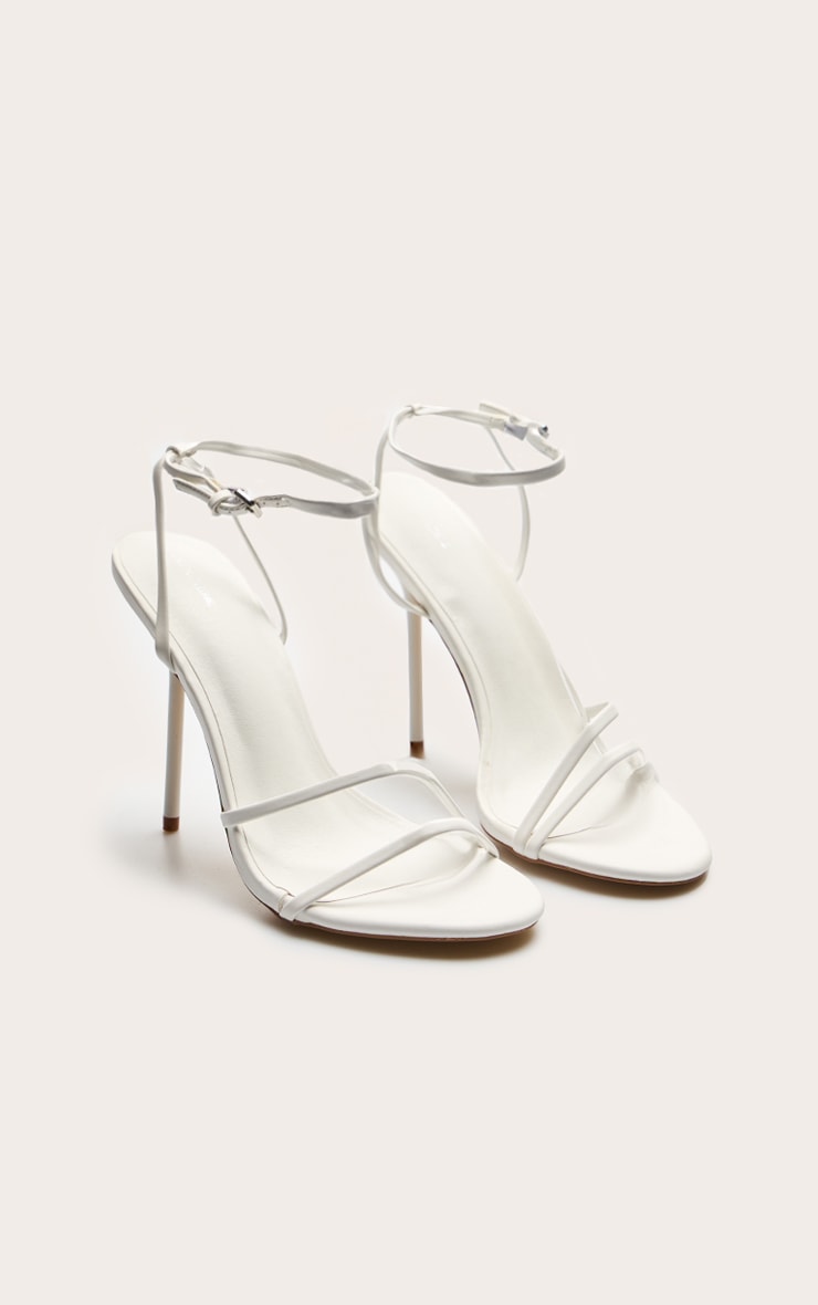 White Pu Round Toe Asymmetric High Stiletto Heeled Sandals image 3