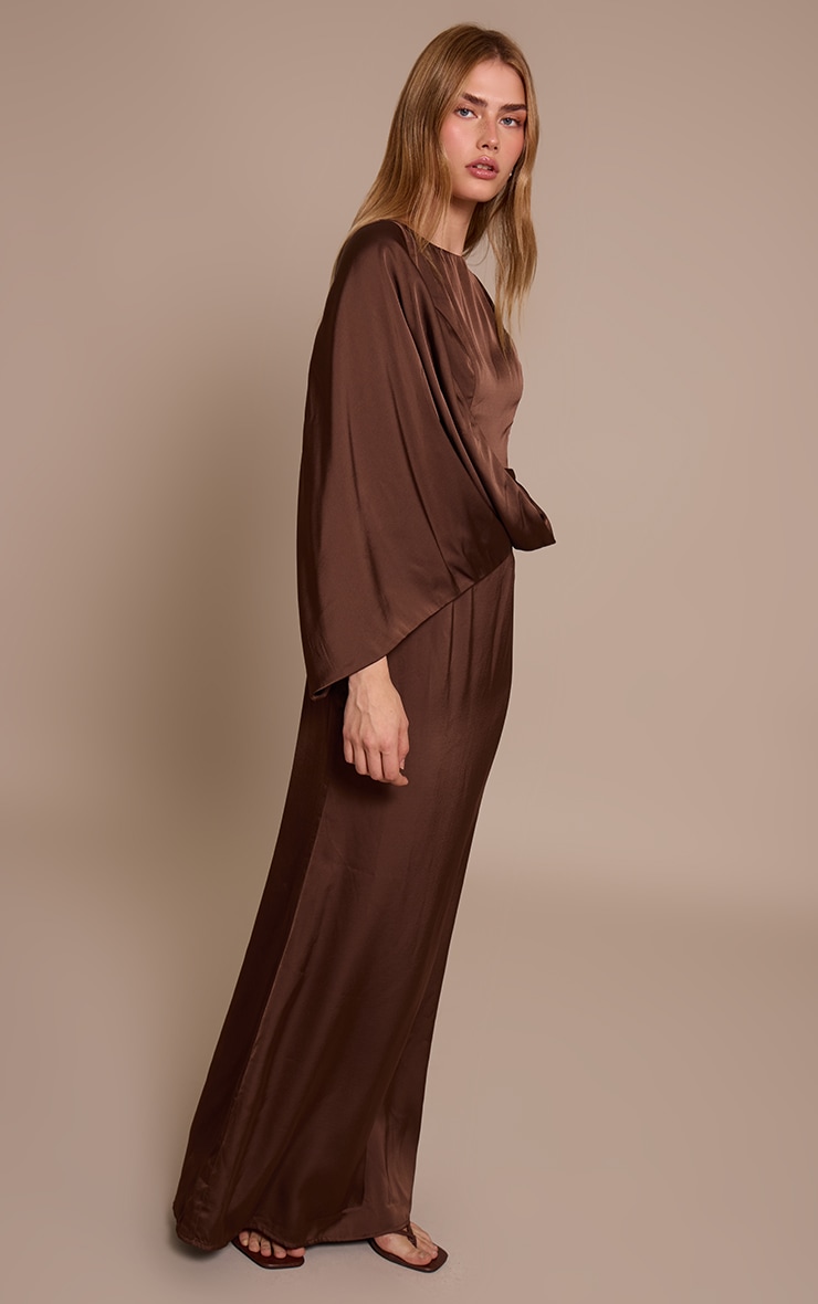 Chocolate Asymmetric Cape Detail Boat Neck Maxi Dress image 3