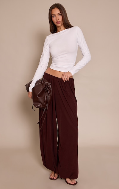 Pantalon ballon léger en mousseline de soie chocolat