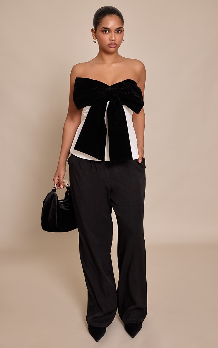 Petite Black Velour Contrast Bow Bandeau Top image 3