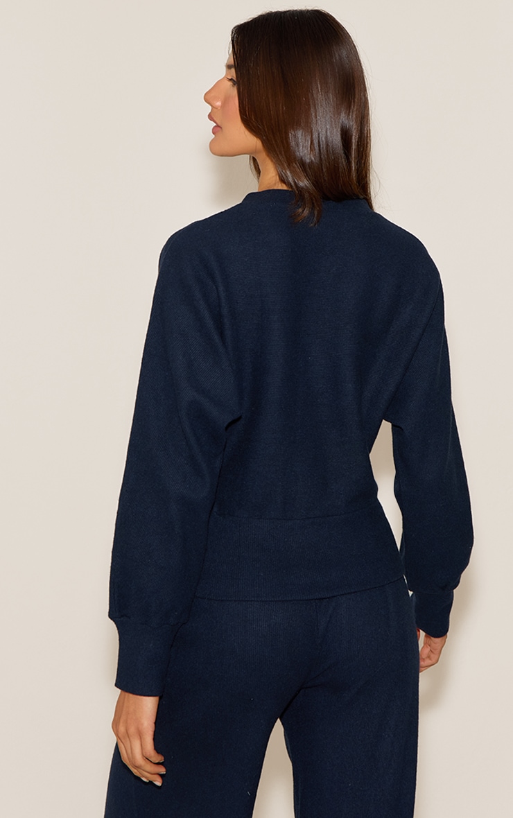 Navy Soft Ribbed Button Up Cardigan image 2