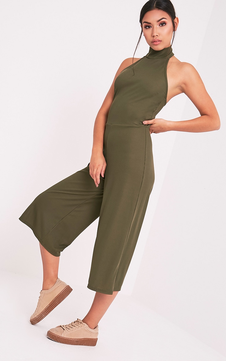 khaki culotte jumpsuit