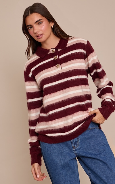 Burgundy Brushed Stripe Rugby Shirt