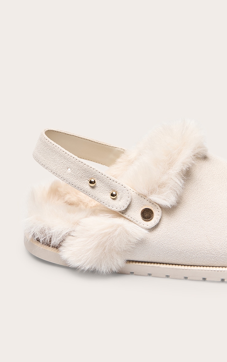 Cream Faux Suede Faux Fur Lined Mules image 5