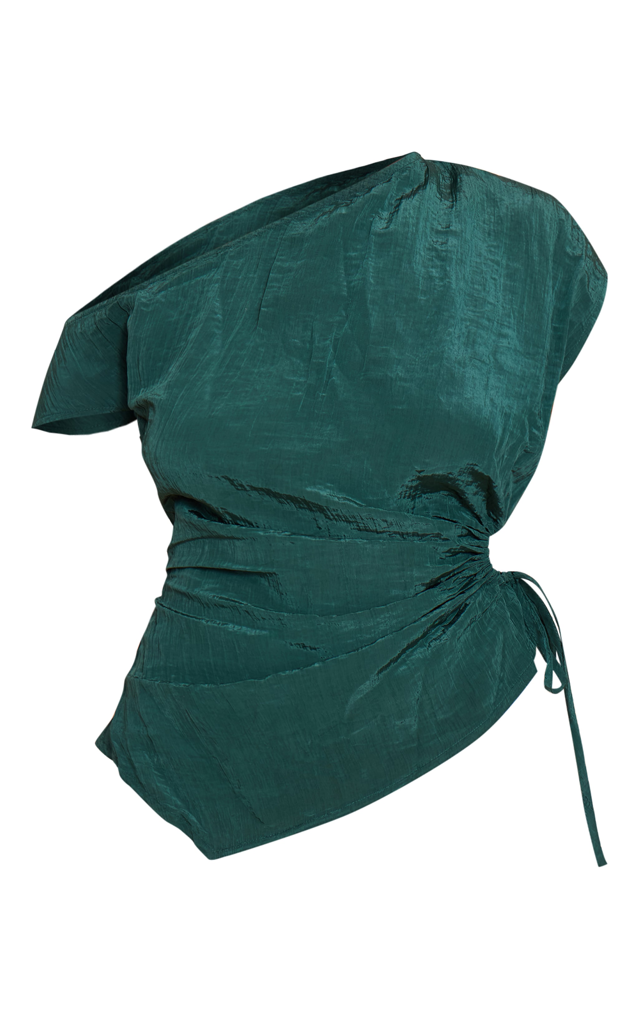 Teal Crinkle Matte Satin Cut Out Long Top image 5