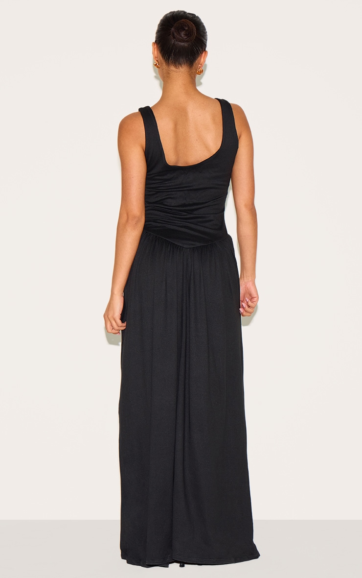 Robe longue Plissée Noire Silhouette Jersey Encolure Dégagée Taille Petite image 2
