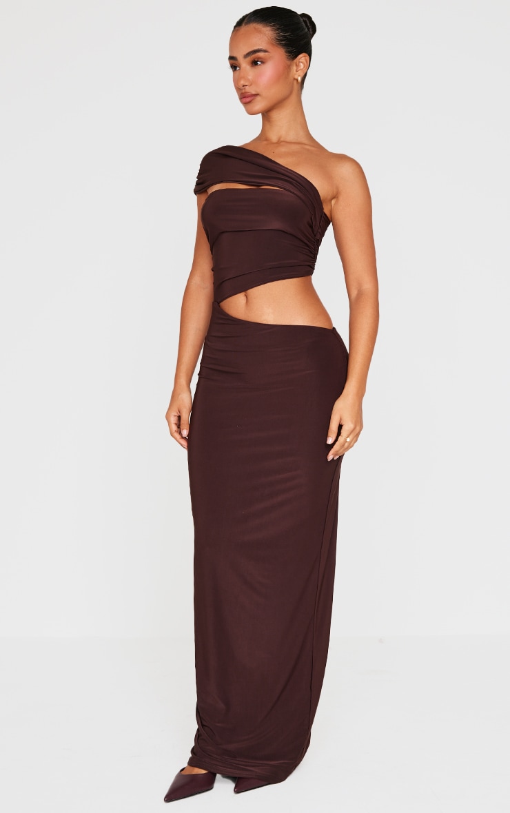 Petite Chocolate Cut Out Slinky Maxi Dress image 3