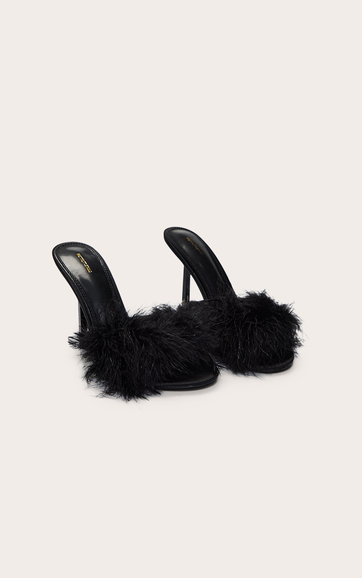 Mules noires à talon et plumes image 3