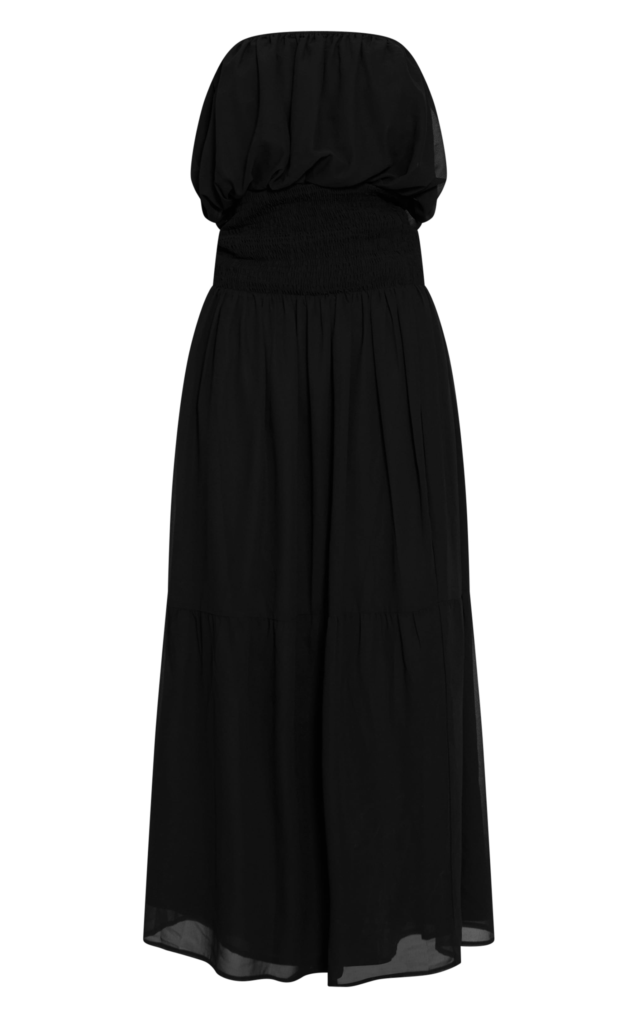 Robe bustier longue en mousseline de soie noire à taille froncée image 5
