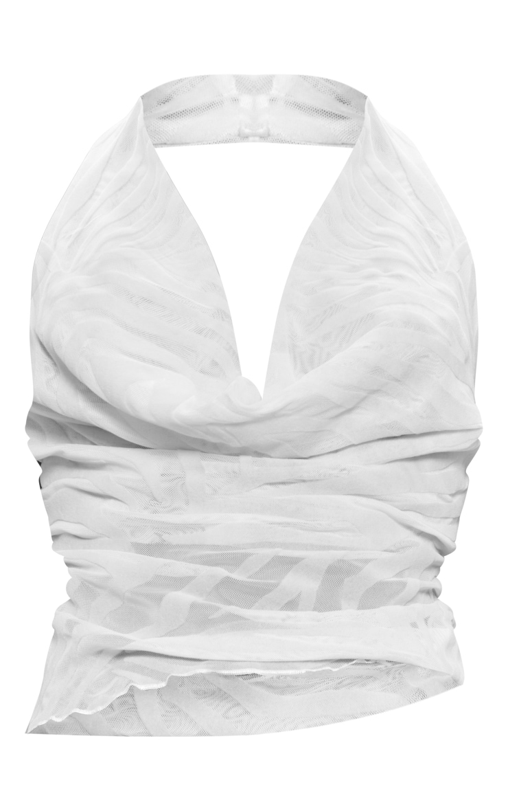 White Devore Zebra Cowl Neck Top PrettyLittleThing UAE