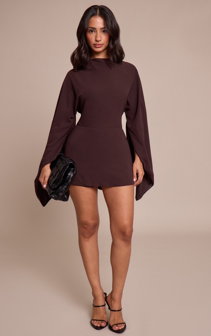 Petite Chocolate Open Back Floaty Tie Back Playsuit image 3