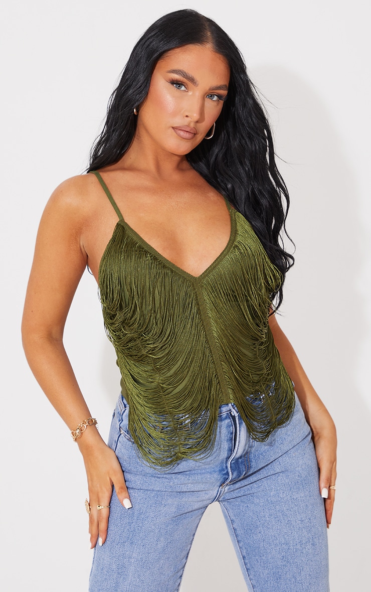 Olive Tassel Top Tops PrettyLittleThing CA