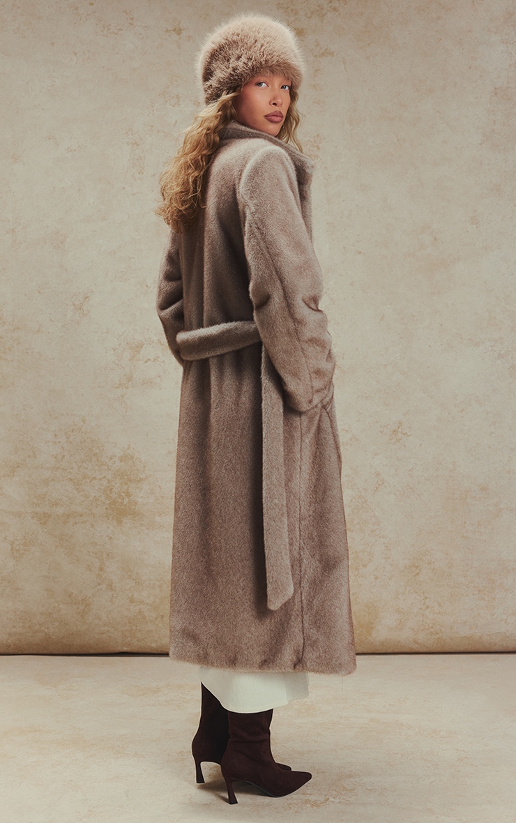 Grey Faux Fur Funnel Neck Maxi Coat image 2