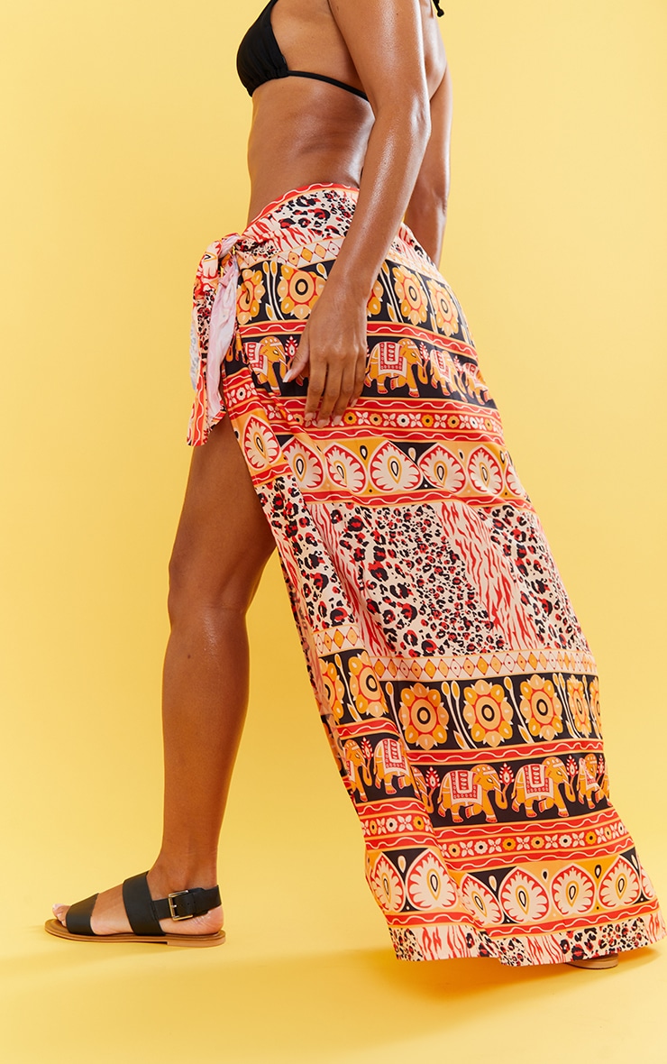 Orange Geometric Print Wrap Around Beach Sarong PrettyLittleThing