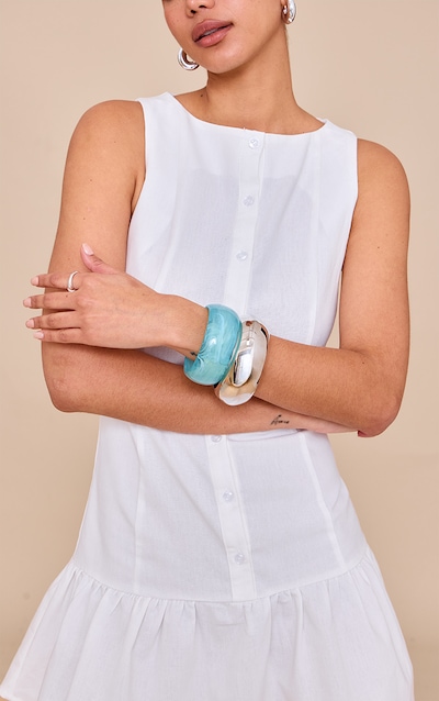 Manchettes Bombées Lisses Argentées et Turquoise en Résine